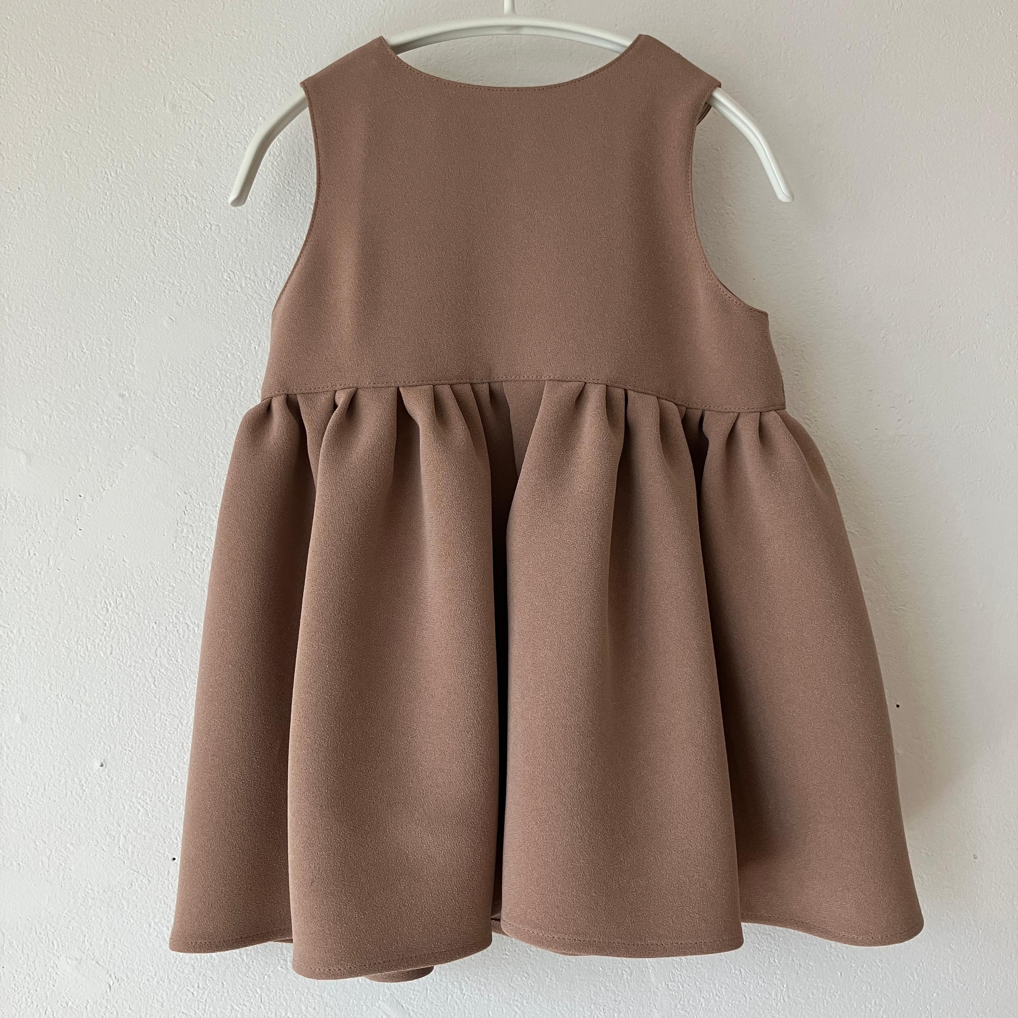 【サンプルSALE】〈70〉ピンクベージュ/大きなパールボタンのよそゆきワンピース【くすみピンク系/子ども服/ベビー服】 | 5枚目