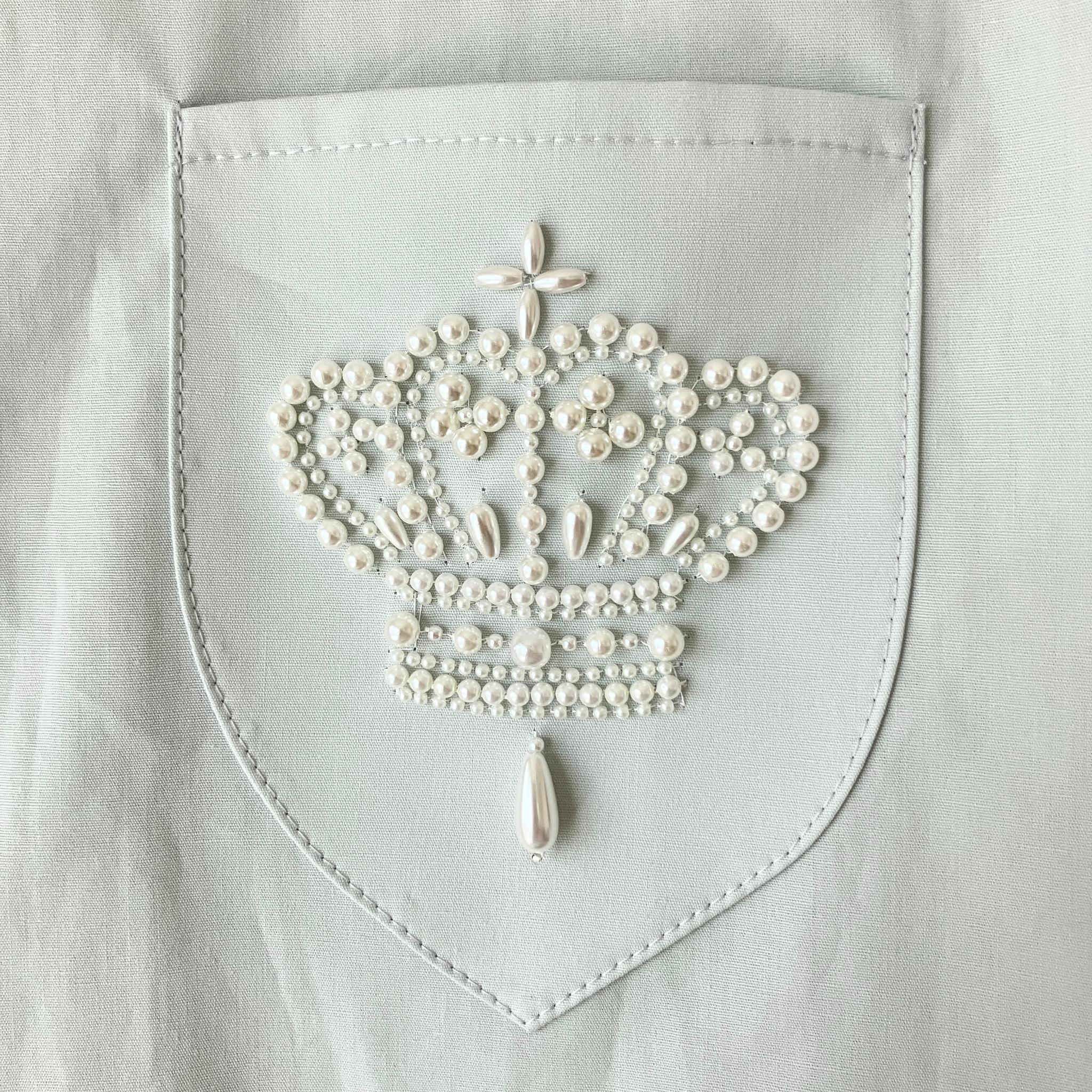選べるパール刺繍のアイスカラークレリックシャツ【フレンチスリーブ半袖/ブラウス/オートクチュール刺繍/エッフェル塔】 | 4枚目