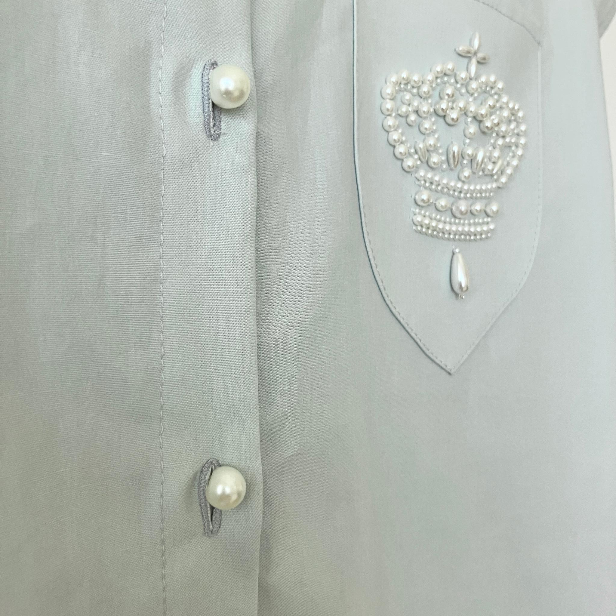 選べるパール刺繍のアイスカラークレリックシャツ【フレンチスリーブ半袖/ブラウス/オートクチュール刺繍/エッフェル塔】 | 5枚目
